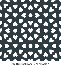 Patrón de corazón blanco y negro sin fisuras con un aspecto atrevido, juguetón y moderno. Diseño de alto contraste inspirado en los estampados de moda, perfecto para textiles, Fondos de pantalla y marca con estilo.