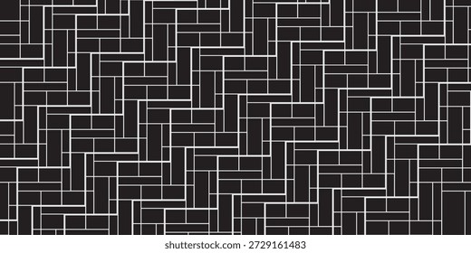 Seamless black and white herringbone pattern background featuring clean geometric zigzag lines on a dark background.