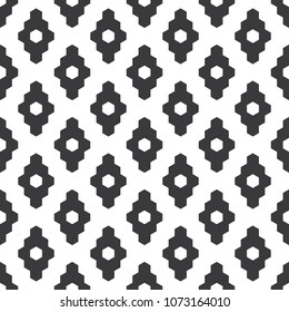 Seamless black and white hexagon based diamond textile vintage ethnic pattern vector
