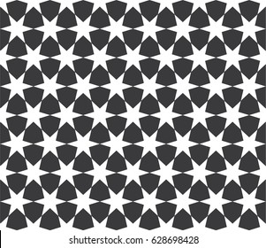 Seamless black and white hexagonal stars tesselation pattern vector