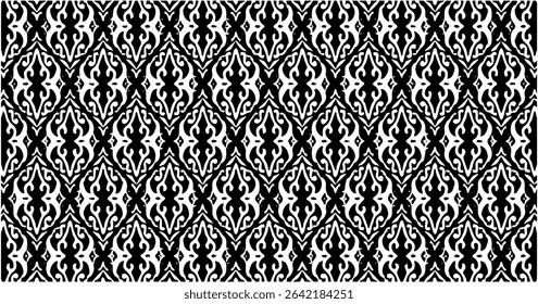 Seamless black and white ikat diamond pattern for textile, wallpaper, wrapping, and decoration design.