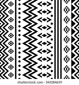 Seamless black and white indian pattern. Ethnic geometric background.