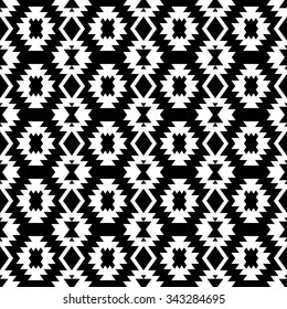Seamless black and white indian pattern. Ethnic geometric background.