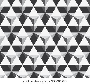 Seamless black and white isometric 3D illusion triangles pattern vector
