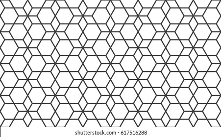 Seamless black and white isometric stellar hexagonal outline pattern vector