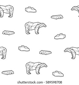 Seamless black and white kids tribal vector pattern with polar bears and ice floes.