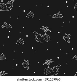 Seamless black and white kids tribal vector pattern with whales and ice floes.