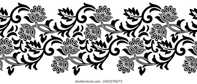 Seamless black and white lacy border design