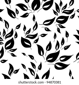 A seamless black and white leaf pattern.