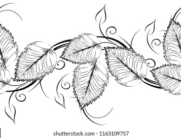 Seamless black and white leaves border