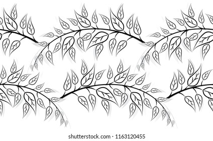 Seamless black and white leaves border