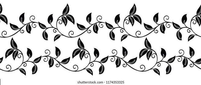 Seamless black and white leaves border