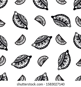 Seamless black and white lemon pattern