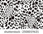 A seamless black and white leopard print pattern in vector format. Designed with natural, swirling animal spots, perfect for fashion, textile, wallpaper, packaging, and modern graphic design.