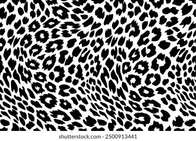 Seamless black and white leopard print with bold spots flowing in a dynamic wave pattern. A modern vector design perfect for fashion, textiles, packaging, and high-impact digital backgrounds.