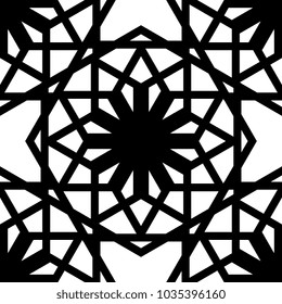 Seamless black and white line abstract geometric wave.