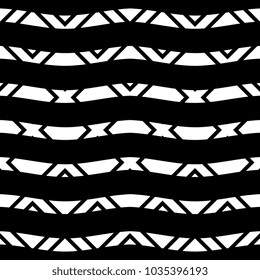 Seamless black and white line abstract geometric wave.