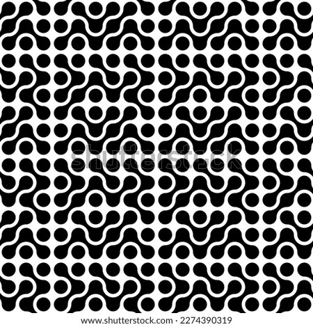 Seamless black and white metaball conection.Abatract line and dot backgeound.