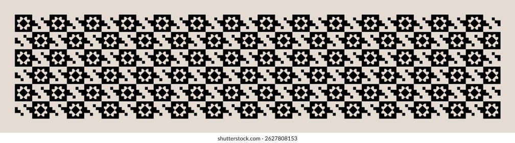 Seamless black and white mid century modern geometric pattern for banners, backgrounds, fabric design, home decor.

