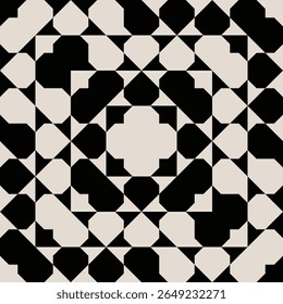 Seamless black and white mid century modern geometric pattern for backgrounds, fabric design, home decor.