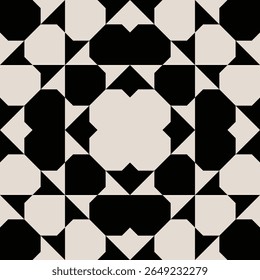Seamless black and white mid century modern geometric pattern for backgrounds, fabric design, home decor.