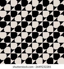Seamless black and white mid century modern geometric pattern for backgrounds, fabric design, home decor.