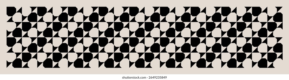Seamless black and white mid century modern geometric pattern for banners, backgrounds, fabric design, home decor.