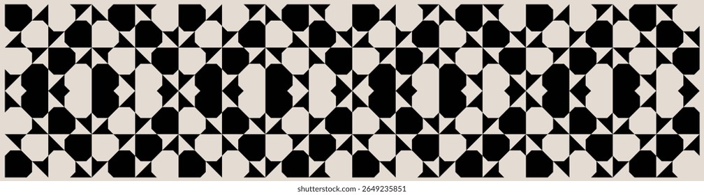 Seamless black and white mid century modern geometric pattern for banners, backgrounds, fabric design, home decor.