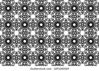 Seamless black and white Moroccan texture with flowers. Pattern for tiles. Vector pattern for wallpaper, fabrics and your design
