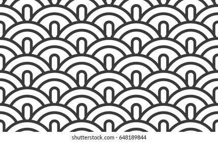 Seamless black and white oriental vintage waves outline pattern vector