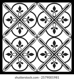 Seamless Black and White Ornamental Vector | Floral Botanical Swirl and Geometric Tile Pattern for Fabric, Textile, Wallpaper, Interior, Home Decor and Digital Art | Classic Elegant Design
