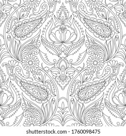 seamless black and white outline paisley pattern