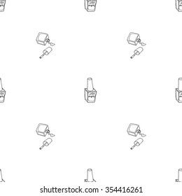 Seamless black and white outline pattern with nail polish. Fashion vector background