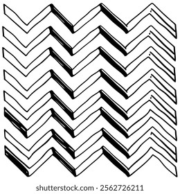 A seamless black and white painted chevron pattern with sketchy brush stroke lines. Perfect for grungy decorations, wallpaper, furniture, fabric, or textile designs. Versatile and stylish vector art.