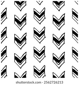 A seamless black and white painted chevron pattern with sketchy brush stroke lines. Perfect for grungy decorations, wallpaper, furniture, fabric, or textile designs. Versatile and stylish vector art.