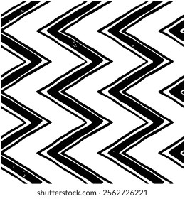 A seamless black and white painted chevron pattern with sketchy brush stroke lines. Perfect for grungy decorations, wallpaper, furniture, fabric, or textile designs. Versatile and stylish vector art.