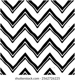 A seamless black and white painted chevron pattern with sketchy brush stroke lines. Perfect for grungy decorations, wallpaper, furniture, fabric, or textile designs. Versatile and stylish vector art.