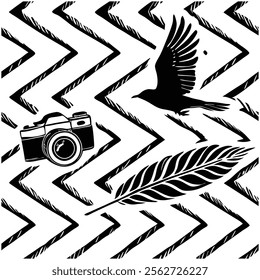 A seamless black and white painted chevron pattern with sketchy brush stroke lines. Perfect for grungy decorations, wallpaper, furniture, fabric, or textile designs. Versatile and stylish vector art.