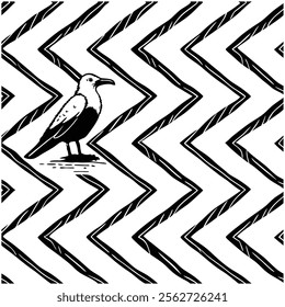 A seamless black and white painted chevron pattern with sketchy brush stroke lines. Perfect for grungy decorations, wallpaper, furniture, fabric, or textile designs. Versatile and stylish vector art.