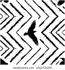 A seamless black and white painted chevron pattern with sketchy brush stroke lines. Perfect for grungy decorations, wallpaper, furniture, fabric, or textile designs. Versatile and stylish vector art.