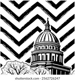 A seamless black and white painted chevron pattern with sketchy brush stroke lines. Perfect for grungy decorations, wallpaper, furniture, fabric, or textile designs. Versatile and stylish vector art.