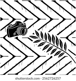 A seamless black and white painted chevron pattern with sketchy brush stroke lines. Perfect for grungy decorations, wallpaper, furniture, fabric, or textile designs. Versatile and stylish vector art.