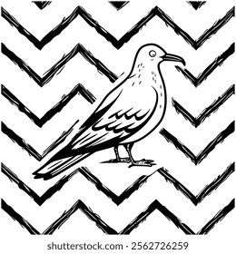 A seamless black and white painted chevron pattern with sketchy brush stroke lines. Perfect for grungy decorations, wallpaper, furniture, fabric, or textile designs. Versatile and stylish vector art.