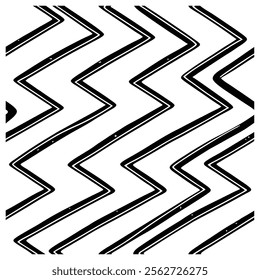 A seamless black and white painted chevron pattern with sketchy brush stroke lines. Perfect for grungy decorations, wallpaper, furniture, fabric, or textile designs. Versatile and stylish vector art.