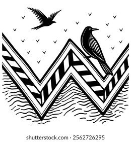 A seamless black and white painted chevron pattern with sketchy brush stroke lines. Perfect for grungy decorations, wallpaper, furniture, fabric, or textile designs. Versatile and stylish vector art.