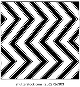 A seamless black and white painted chevron pattern with sketchy brush stroke lines. Perfect for grungy decorations, wallpaper, furniture, fabric, or textile designs. Versatile and stylish vector art.