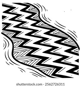 A seamless black and white painted chevron pattern with sketchy brush stroke lines. Perfect for grungy decorations, wallpaper, furniture, fabric, or textile designs. Versatile and stylish vector art.