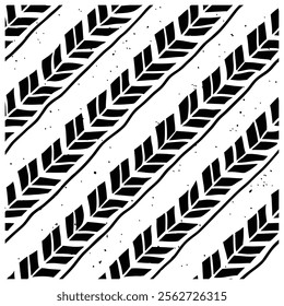 A seamless black and white painted chevron pattern with sketchy brush stroke lines. Perfect for grungy decorations, wallpaper, furniture, fabric, or textile designs. Versatile and stylish vector art.