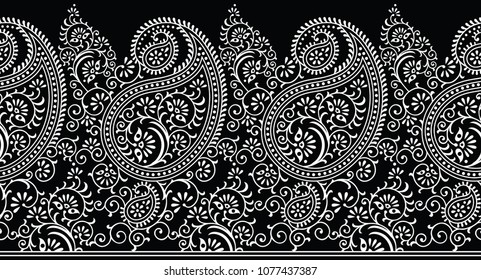 Seamless Black And White Paisley Border