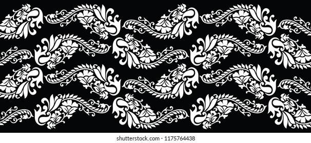 Seamless black and white paisley border